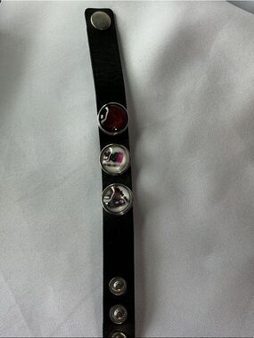 Black Leather Snap Bracelet Interchangeable Charm Button Bracelet